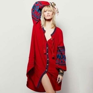 Free People • In The Clear • Maxi Embroidered Midi Tunic • Red